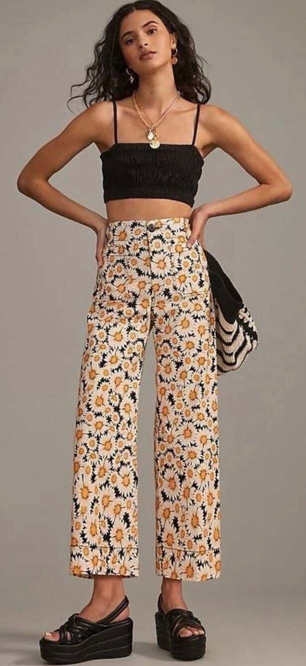 Anthropologie Maeve Colette Daisy Print Linen Blend Pants Size 25 - Picture 5 of 12